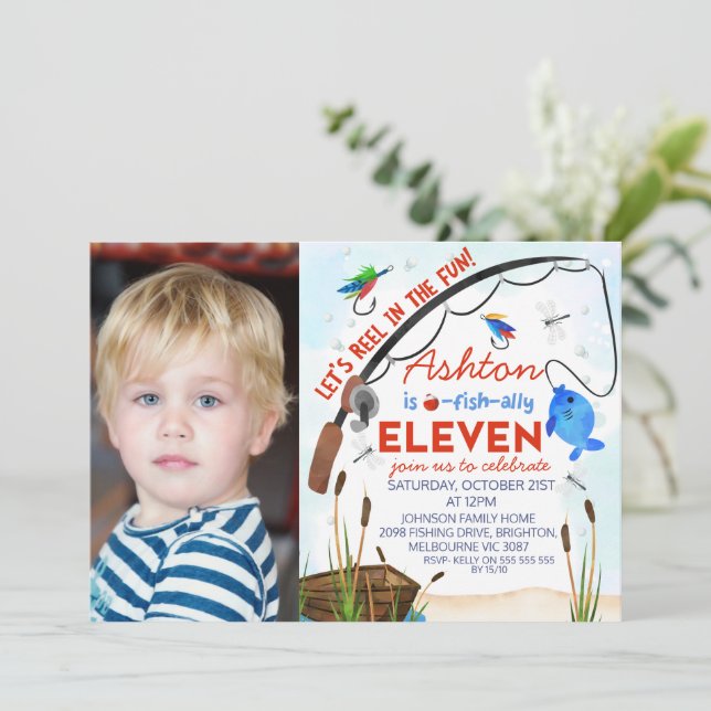 Invitation Blue Red Pêche Ofish Onze Anniversaire (Debout devant)