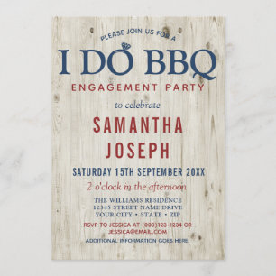 Invitation Blue & Red Rustic Wood