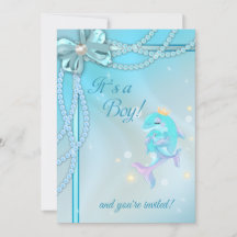 Blue Ribbons Lace Pearles Dolphin Boy Baby shower