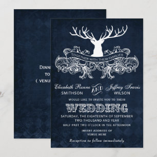 Invitation Blue Rustic Antler Deer Mariage de bois