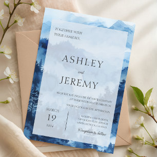 Invitation Blue Rustic Mountain Mariage de destination Forêt