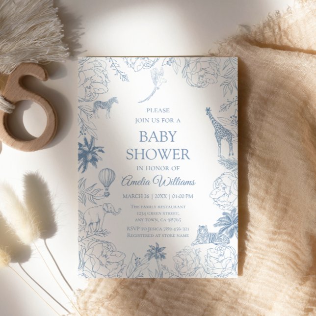 Invitation Blue Safari Animals Elegant Jungle Baby Shower (Créateur téléchargé)