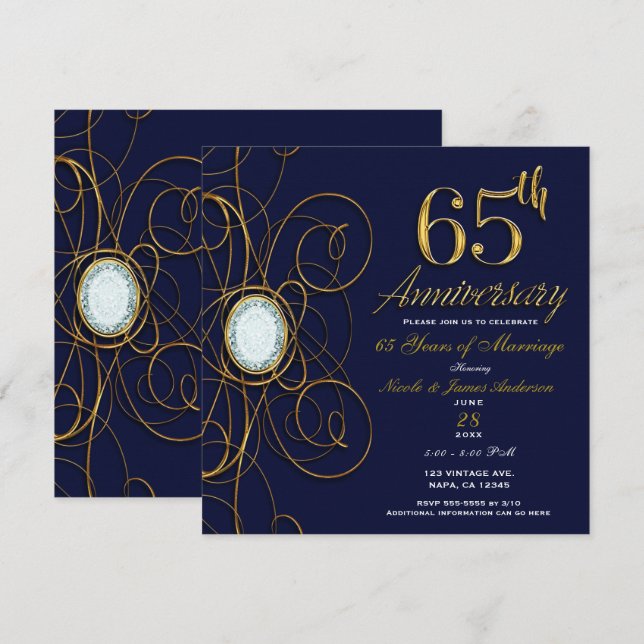 Invitation Blue Sapphire & Gold Diamond 65 65e anniversaire (Devant / Derrière)