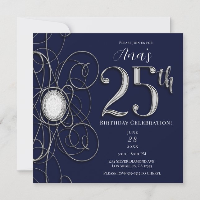 Invitation Blue Sapphire & Silver Diamond 25 25e anniversaire (Devant)