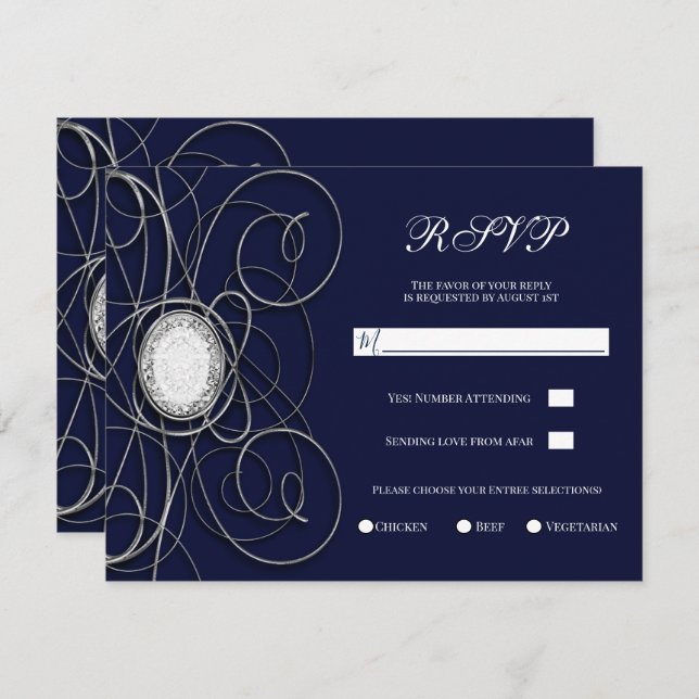 Invitation Blue Sapphire & Silver Diamond Anniversaire RSVP (Devant / Derrière)