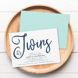 Invitation Blue Script & Pastel Mint C'est le Baby shower Twi