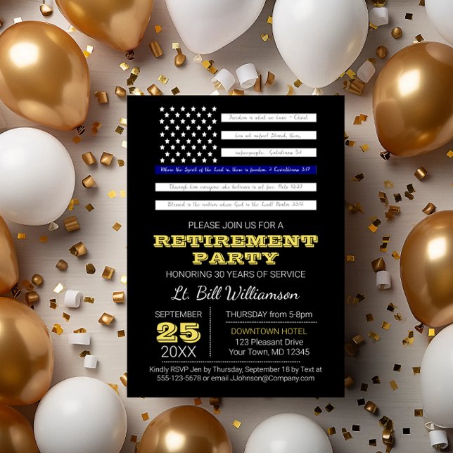 Invitation Blue Scripture Flag Retirement Party (Créateur téléchargé)