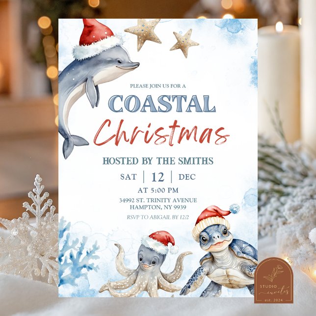 Invitation Blue Sea Animal Coastal Christmas (Créateur téléchargé)