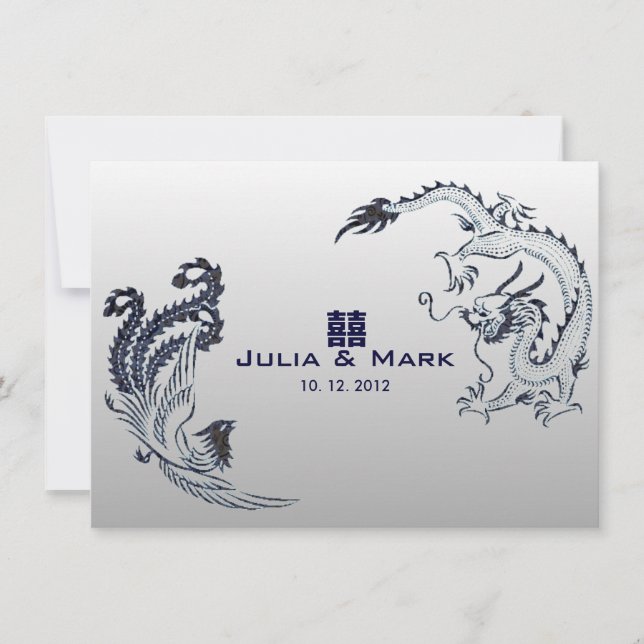 Invitation ©Blue Silver Dragon-Phoenix Mariage chinois (Devant)