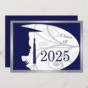 Invitation Blue & Silver Silhouette 2025 Graduation Party