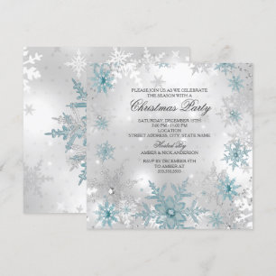 Invitation Blue Silver Snowflake fête Noël SQ