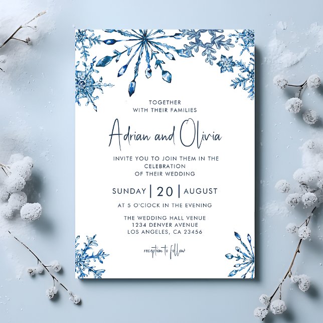 Invitation Blue Simple Winter merveilleuse Mariage Snowflake (Créateur téléchargé)