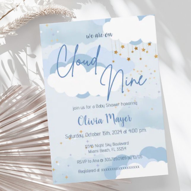 Invitation Blue Ski Cloud Nine Boy Watercolor Baby shower (Créateur téléchargé)