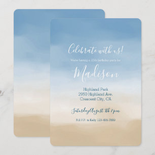 Invitation Blue Sky Beige Sand Ombre Aquarelle