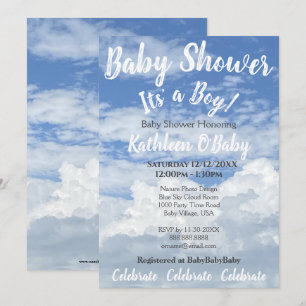 INVITATION BLUE SKY CLOUDS PHOTO BÉBÉ GARÇON DOUCHE INVITATIO