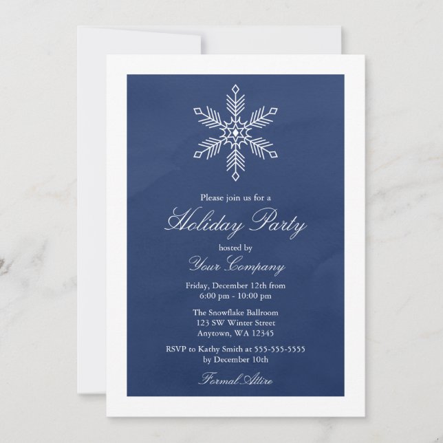 Invitation Blue Snowflacon Aquarelle Fête (Devant)