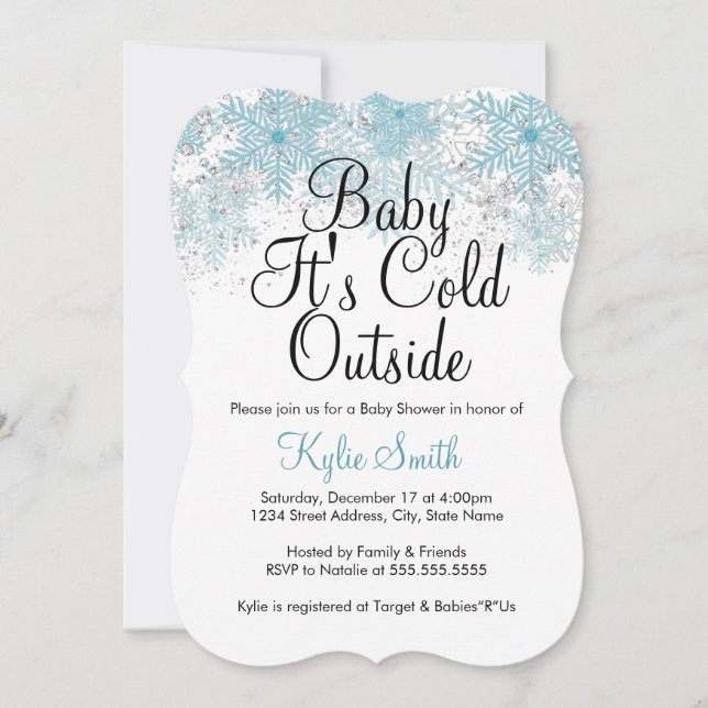 Invitation Blue Snowflake Baby Il fait froid dehors Baby show (Devant)