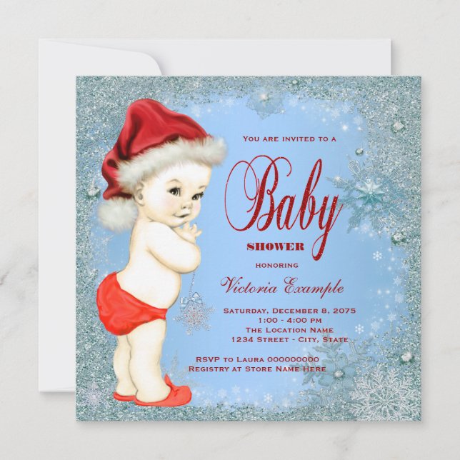 Invitation Blue Snowflake Boys Baby shower de Noël (Devant)