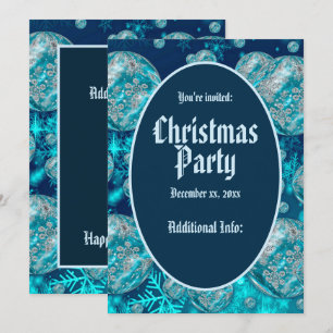 Invitation Blue Snowflake Bubles Fête