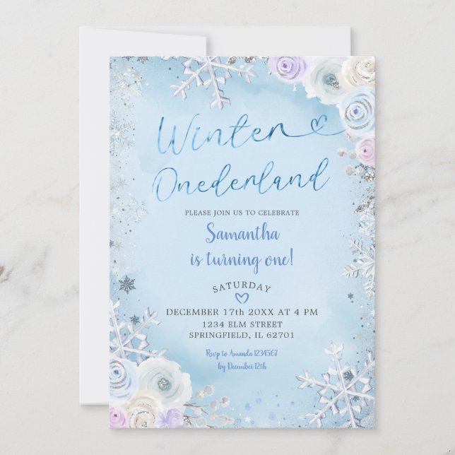 Invitation Blue Snowflake Hiver Merveilles Anniversaire (Devant)