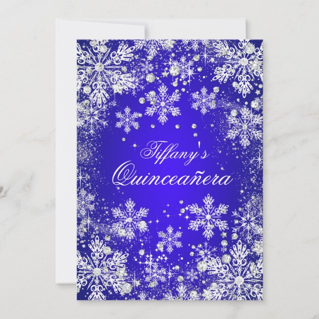 Invitation Blue Snowflake Winter Wonderland Quinceanera (Devant)