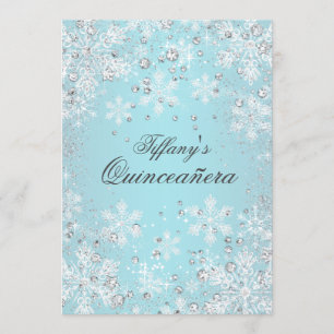 Invitation Blue Snowflake Winter Wonderland Quinceanera