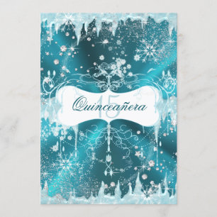 Invitation Blue Snowflake Winter Wonderland Quinceanera