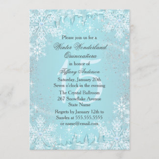 Invitation Blue Snowflake Winter Wonderland Quinceanera