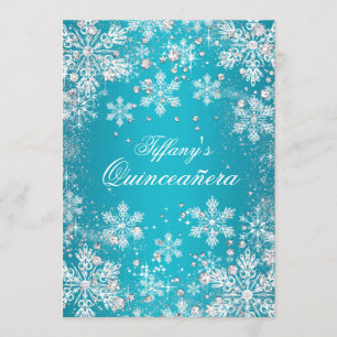 Invitation Blue Snowflake Winter Wonderland Quinceanera