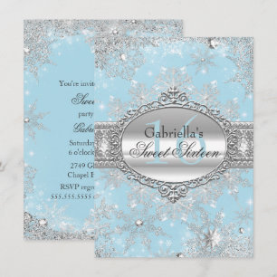 Invitation Blue Snowflake Winter Wonderland Sweet 16 Invitati
