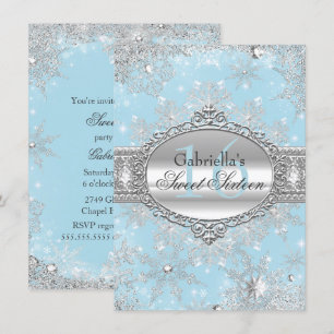 Invitation Blue Snowflake Winter Wonderland Sweet 16 Invitati