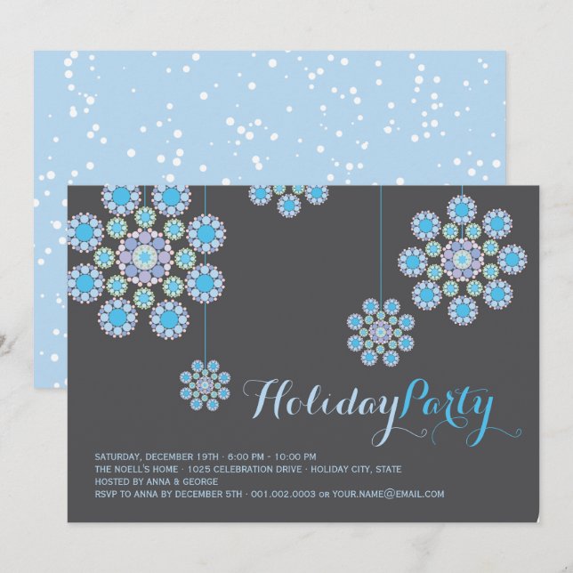 Invitation Blue Snowflakes Noël Ornement Fête de Noël (Devant / Derrière)