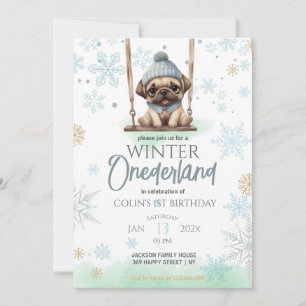 Invitation Blue Snowflakes Winter Onederland 1er anniversaire