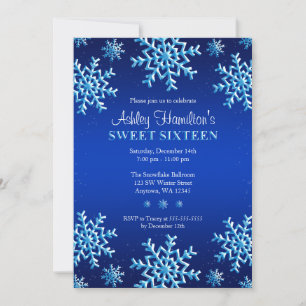Invitation Blue Snowflakes Winter Wonderland Sweet 16