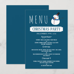 Invitation Blue Snowman, Menu de fête de Noël