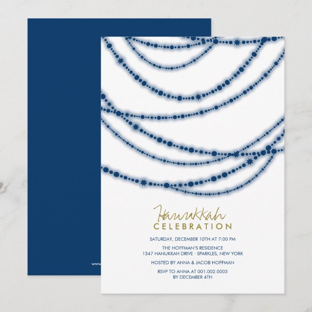Invitation Blue Sparkles Hanoukka Fête Fête Fête (Devant / Derrière)