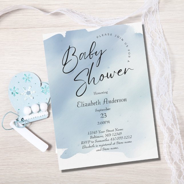 Invitation Blue Splash Laver Aquarelle Baby shower bébé garço (Créateur téléchargé)
