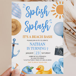Invitation Blue Splish Splash Beach Bash Anniversaire