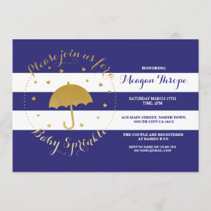 Invitation Blue Sprinkle Marine Blue Douche Gold Baby Invitat