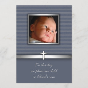 Invitation Blue Stripe Baby Boy Photo Christening