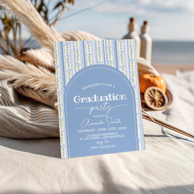 Invitation Blue Stripe Floral Arch Graduation Invite (Créateur téléchargé)