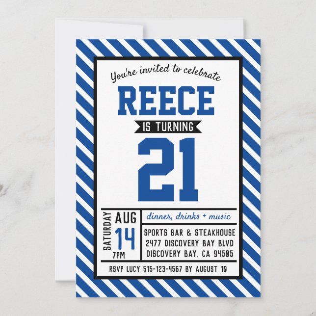 Invitation Blue Stripe moderne Homme 21e anniversaire (Devant)