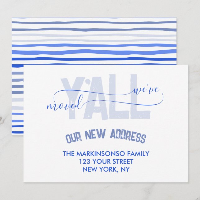Invitation Blue Stripe Moving Announcement (Devant / Derrière)