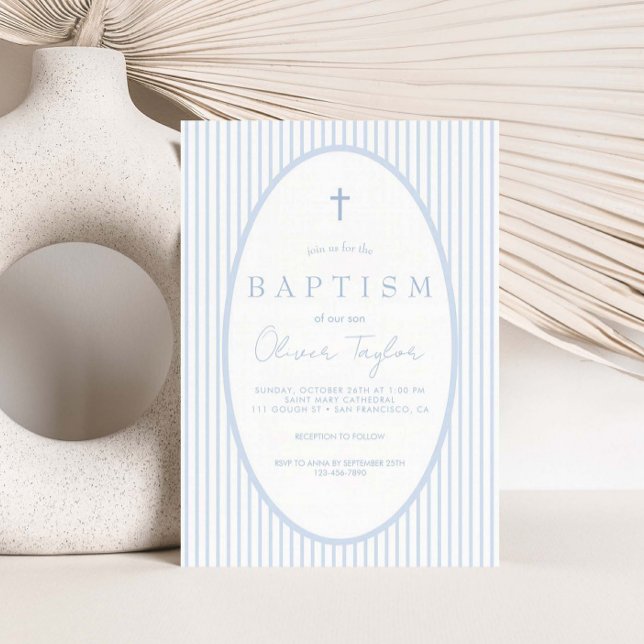 Invitation Blue Striped Boy  Baptism (Créateur téléchargé)