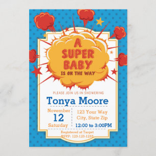 Invitation Blue Super Baby shower