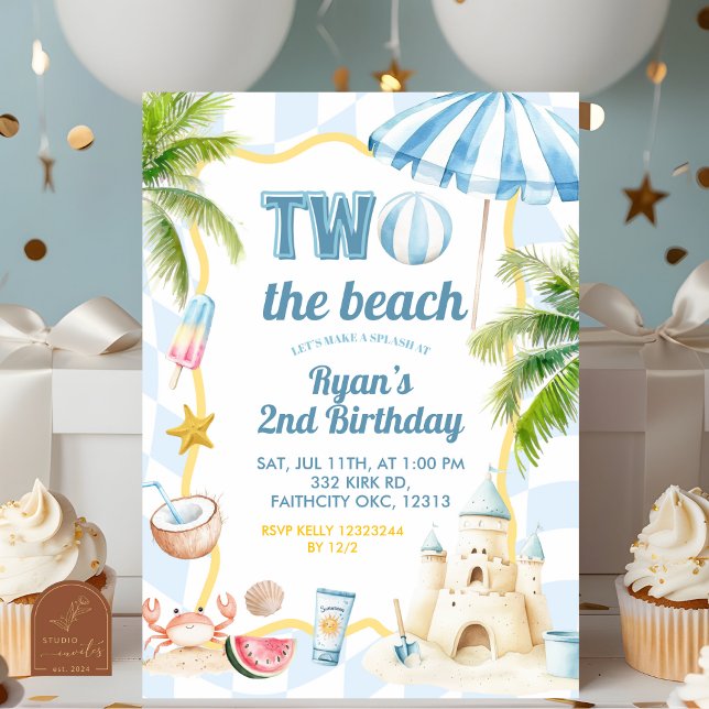 Invitation Blue Super Deux la plage 2e fête d'anniversaire (Créateur téléchargé)