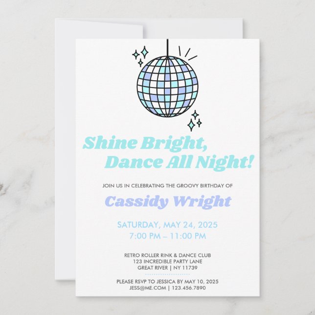 Invitation Blue Super Disco Anniversaire (Devant)