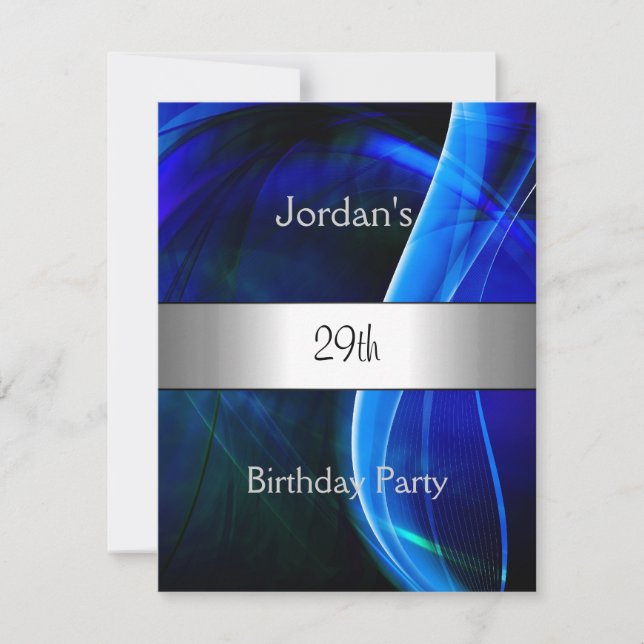 Invitation Blue Swirl Silver 29e fête d'anniversaire (Devant)