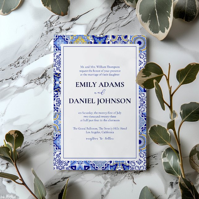 Invitation Blue Talavera Fiesta : Un Mariage mexicain espagno (Créateur téléchargé)
