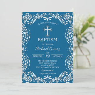 Invitation Blue Talavera Tile Spanish Fiesta Baptism